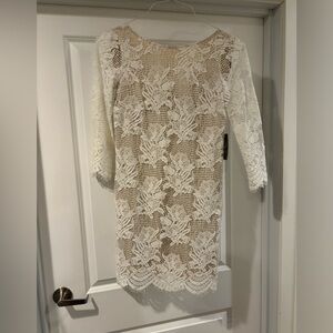 white lace mid thigh length dress
